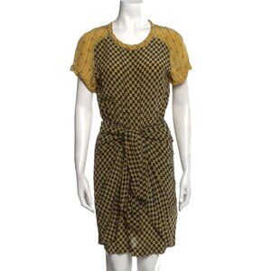 Isabel Marant Yellow Black Silk Printed Tie Front 100% Silk Mini‎ Dress Size 38